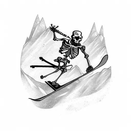 Skeleton Riding A Snowboard