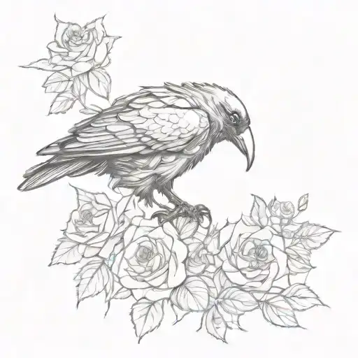 Crow Carrying Roses In Dark Environment
