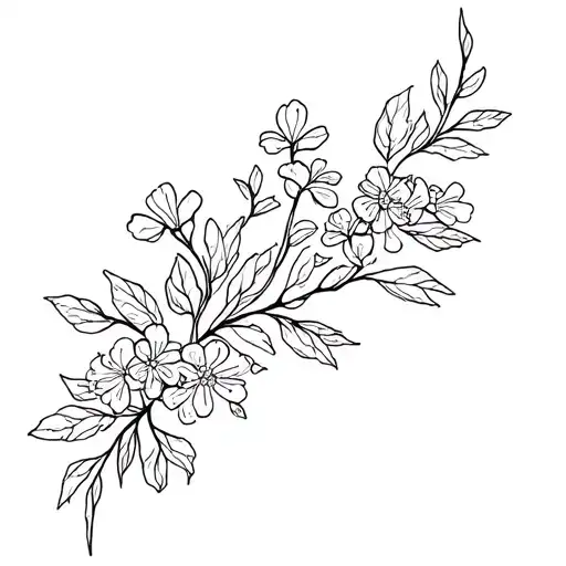 Fine Line Tattoo With Vines And Babys Breath Flowers