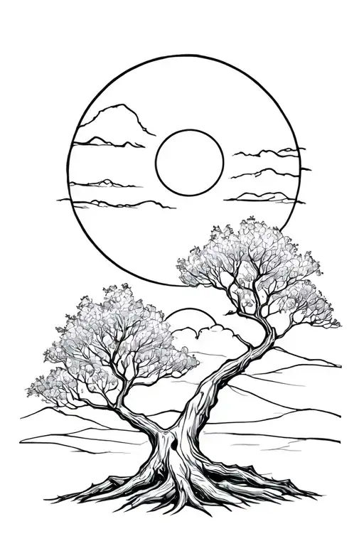 Sun Set With Skinny Tree