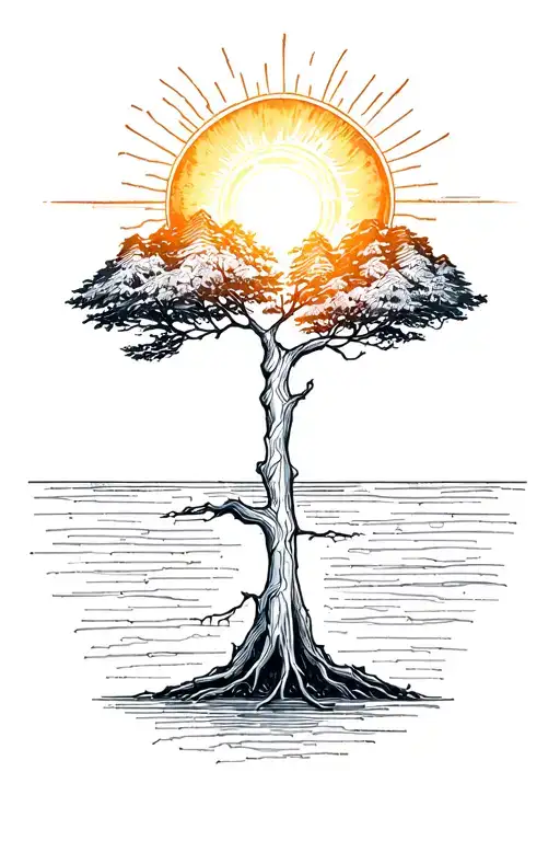 Big Sun Set With Skinny Tree