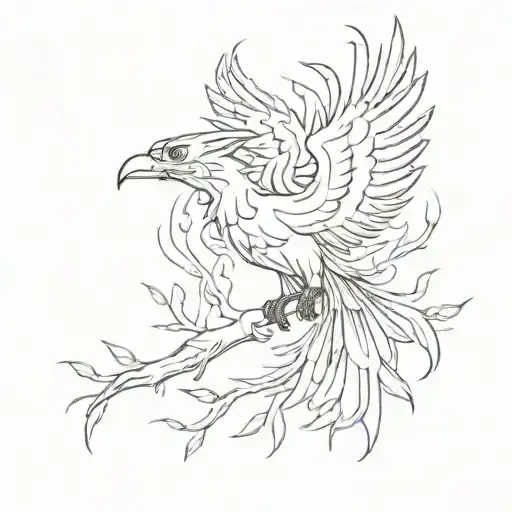 A Sketchy Outline Of A Phoenix Perched On A Branch In A Sketch Style