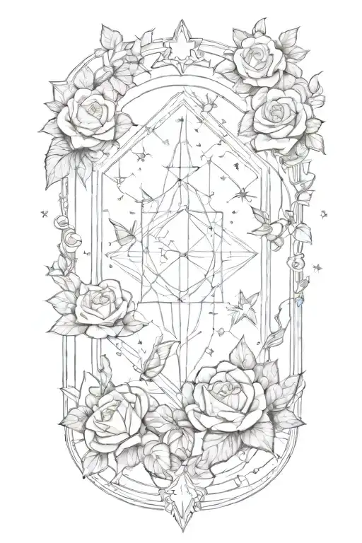 Tesseract Surrounded By Roses And Stars
