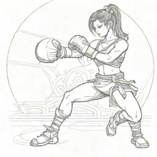 Female Anime Character Practicing Muay Thai In A Traditional Thai Setting