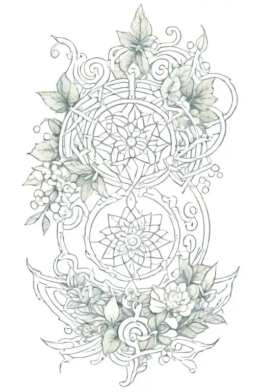 A Sketch Of An Ancient Symbol Of Life And Rebirth Intertwined With Elements Of Nature