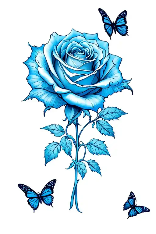 Blue Rose With Athena And Butterflies Pretty Simple On Back