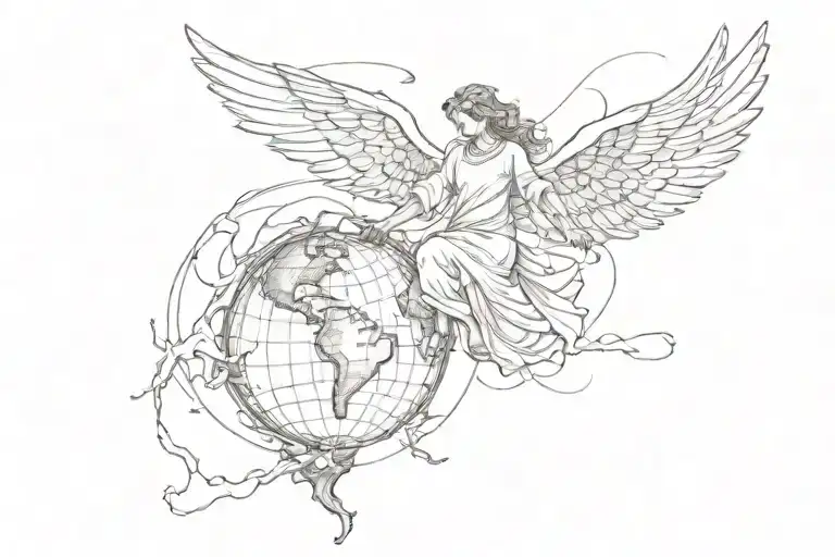 Angel Going Ascending From Broken Earth Globe