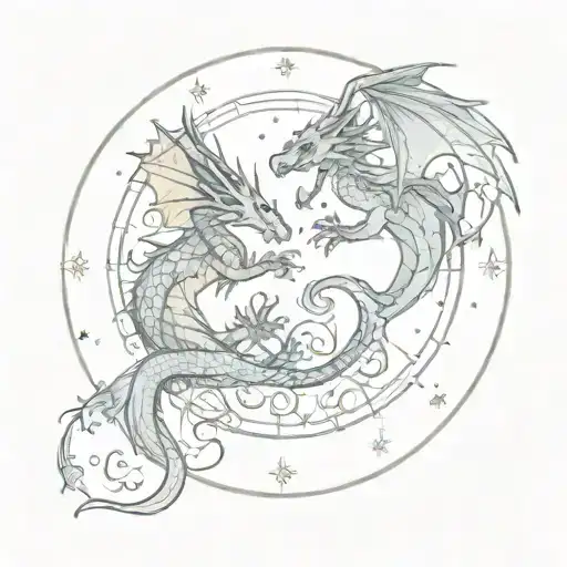 Two Dragons In A Circle With Constellations Representing The Client's
