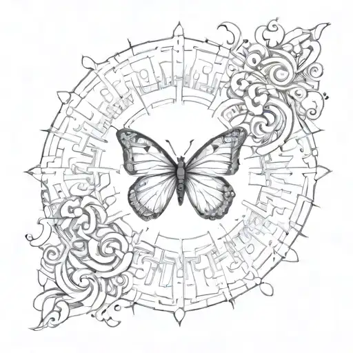 A Sun Made Of Intricate Musical Notes With A Papillon Silhouette In The Center