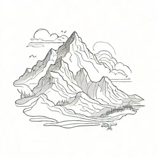 A Sketch-style Design Of A Mountain Range With A Hidden Message Or Symbol Within It