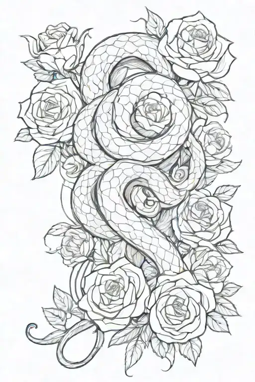 Agresive Full Body Snake And Roses Surrounding
