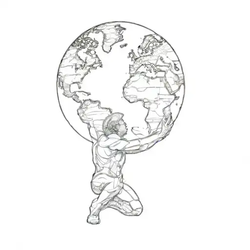 Atlas Side Profile Holding The Earth Globe Sourrounded With Rays Creating A Halo Effect