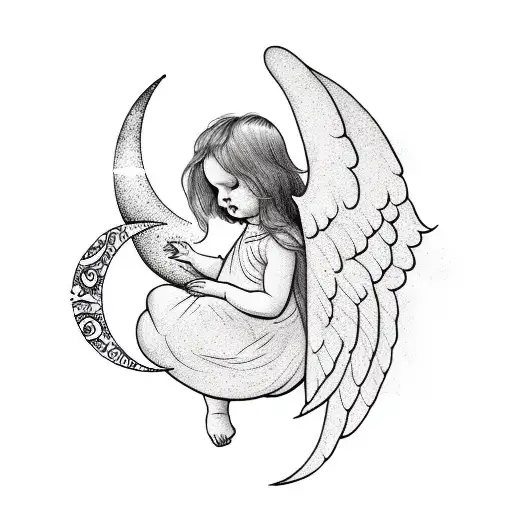 Baby Angel With Moon