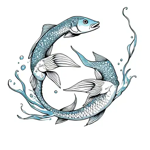 Aquarias Water Bearer And Pisces Fish Swimming