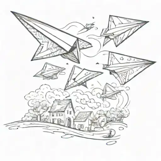 Paper Airplane Flying Launched By Children Playing