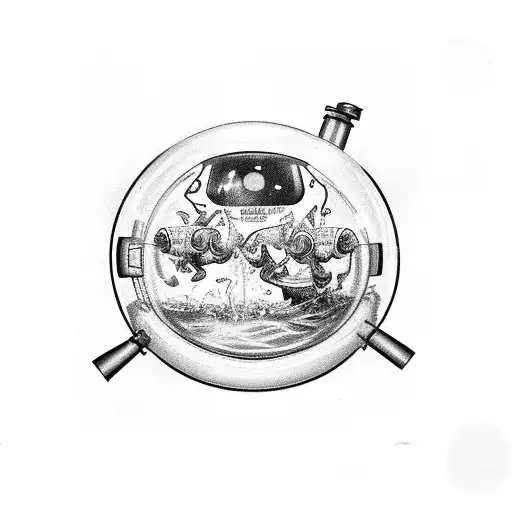 Two World War Two Deep Sea Divers Floating In A Fishbowl Black And White