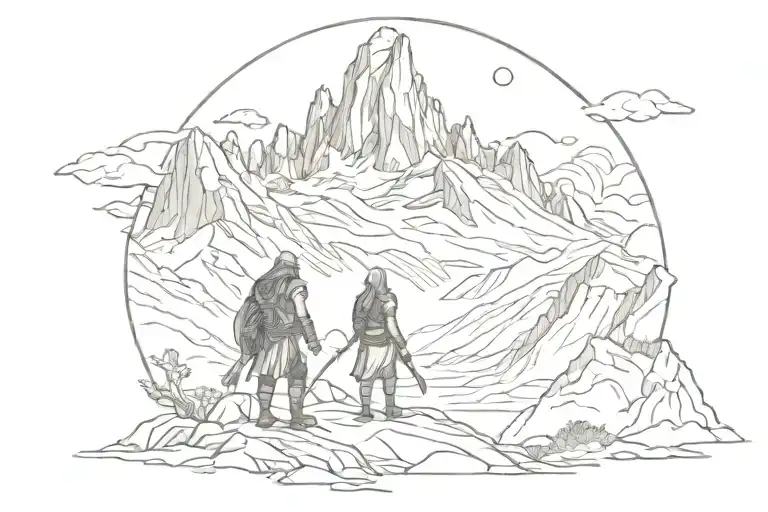 Odin And Frigg Standing Together With Mount Fitz Roy Mountain Landscape