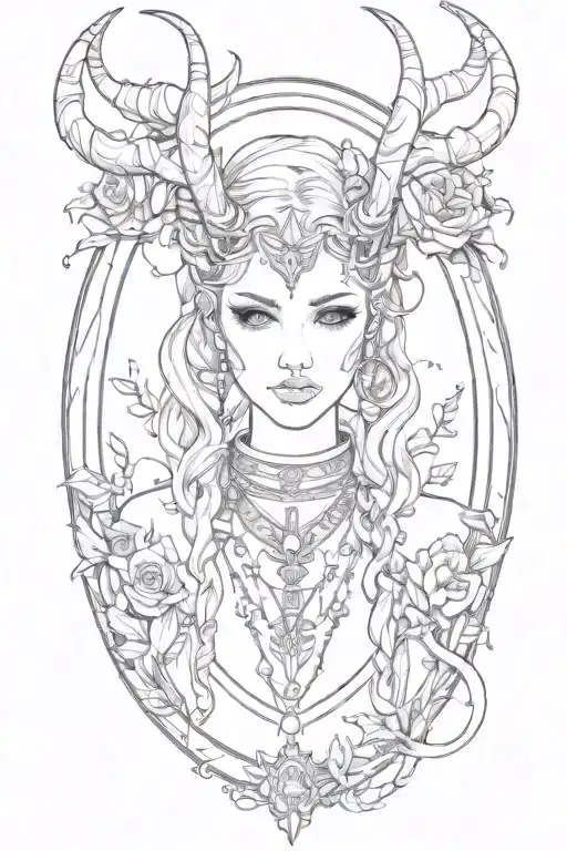 Beautiful Girl With Horns In A Frame