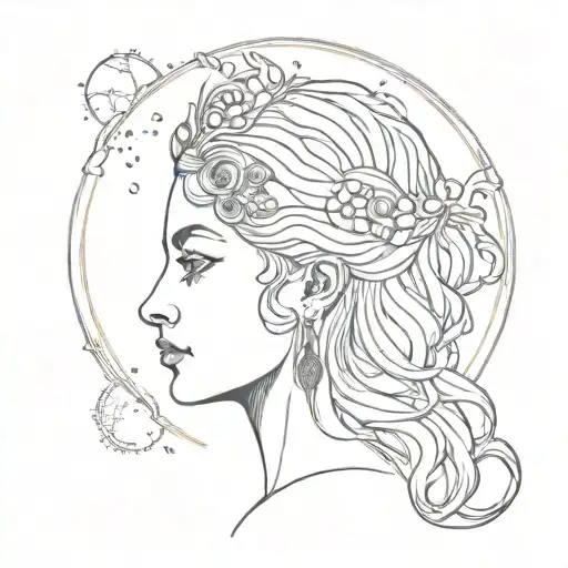 Greek Goddess Minimalist Face With A Moon Behind Her