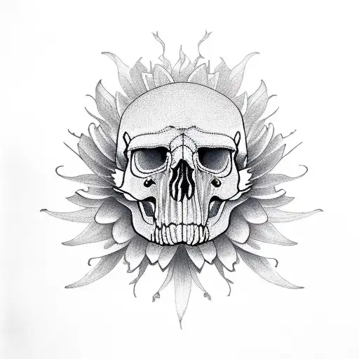 Crow Skull With Chrysanthemum