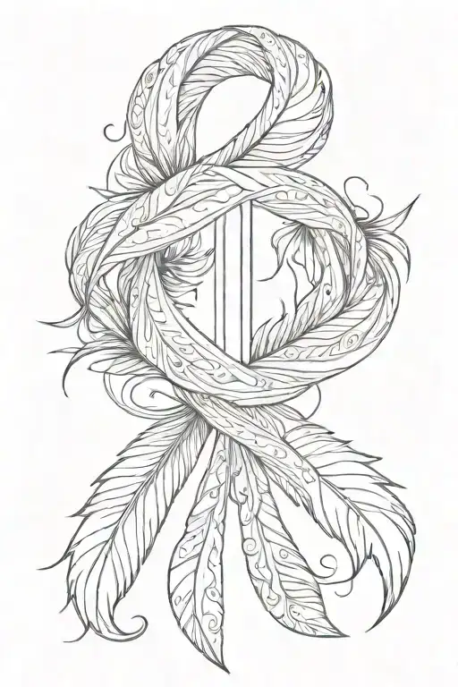 A Blackwork Design Of A Breast Cancer Ribbon With Subtle Feather Details