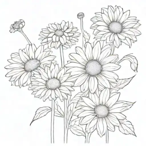 Daisy And Chrysanthemum Flower With Stems