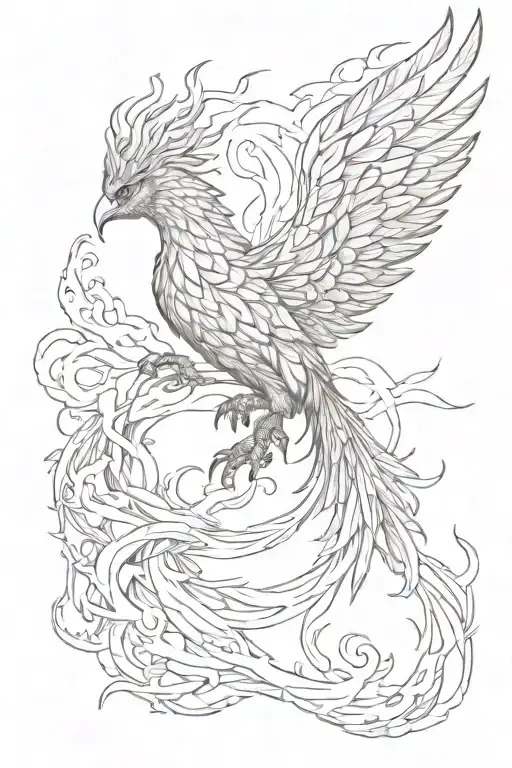 Phoenix Rising From Ashes On Horizontal Line