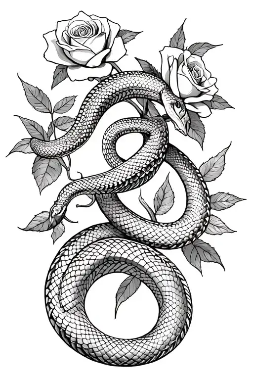 Snake And Roses Intertwined