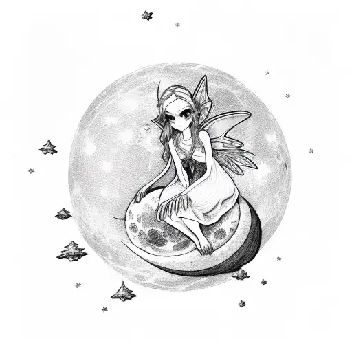 Fairy Sitting On Moon Holding A Heart On Wand