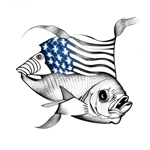 American Flag With Fish
