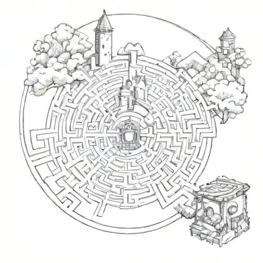 Labyrinth With Castle And Train Track Amd Bell