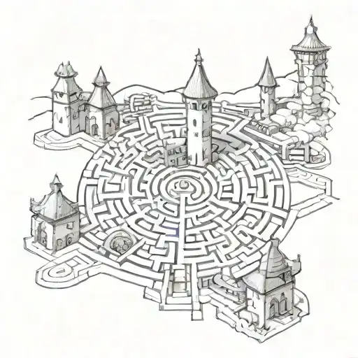Labyrinth With Castle And Train Track Amd Bell