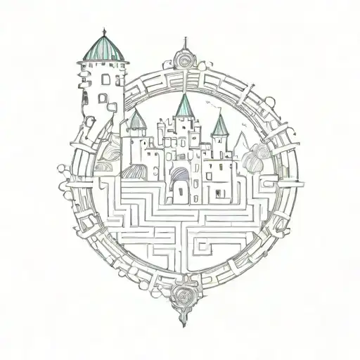 Labyrinth With Castle And Train Track Amd Bell