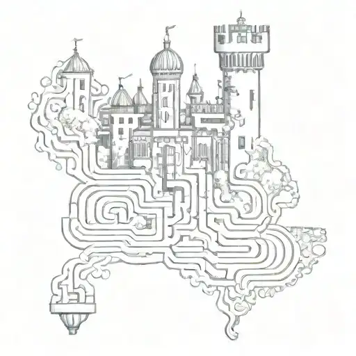 Labyrinth With Castle And Train Track Amd Bell