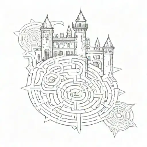 Labyrinth With Castle And Train Track Amd Bell