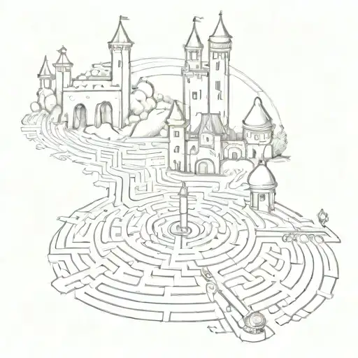 Labyrinth With Castle And Train Track Amd Bell
