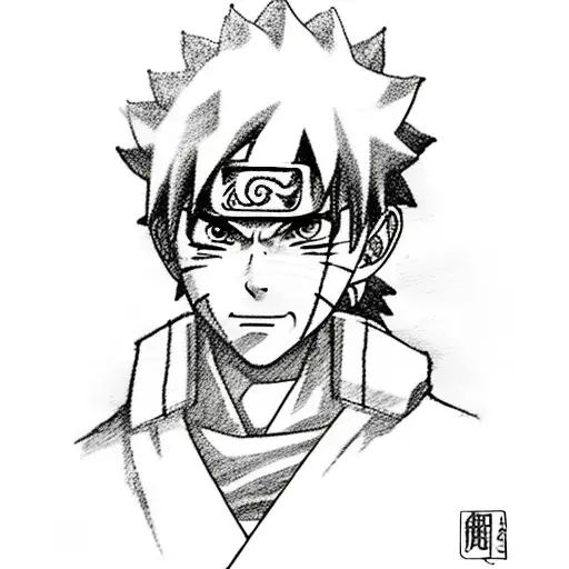 A Sketch-style Tattoo Of Naruto Surrounded By Fake Masks