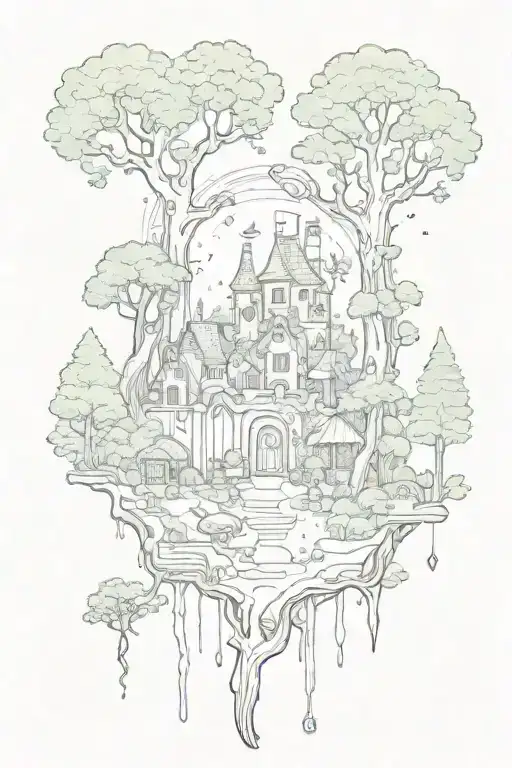 A Whimsical Forest Scene With Hidden Symbols Of Magic And Art