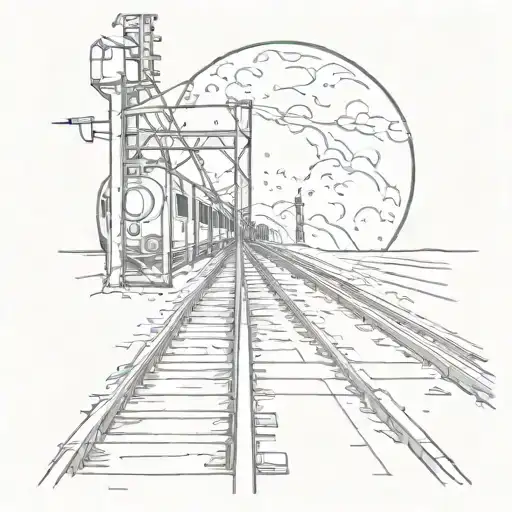 Moon Above Train Tracks Leaving