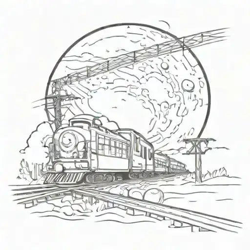 Moon Above Train Tracks Leaving