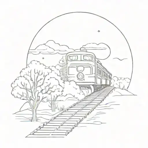 Night Sky Train Tracks Moon Winter Trees With A Maze Surrounding