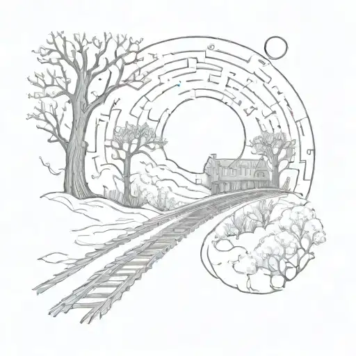Night Sky Train Tracks Moon Winter Trees With A Maze Surrounding