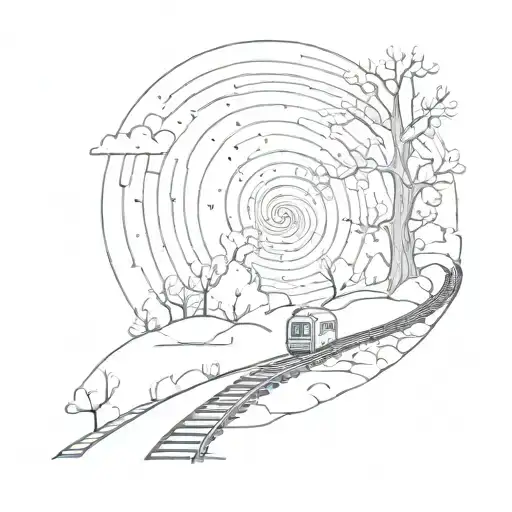 Night Sky Train Tracks Moon Winter Trees With A Maze Surrounding
