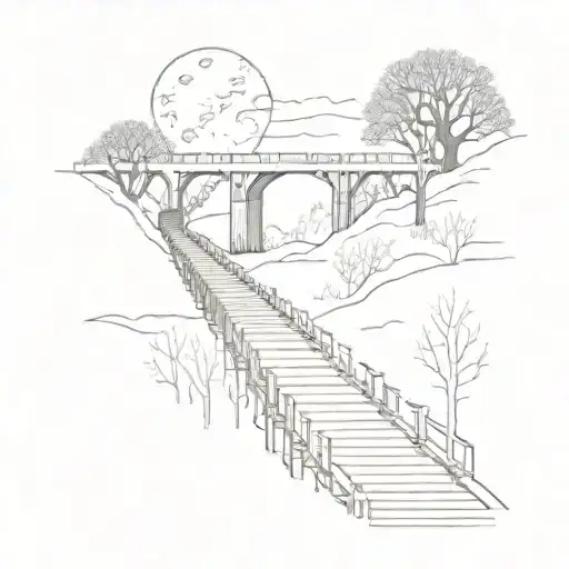 Night Sky Train Tracks Bridge Moon Winter Trees With A Maze Surrounding