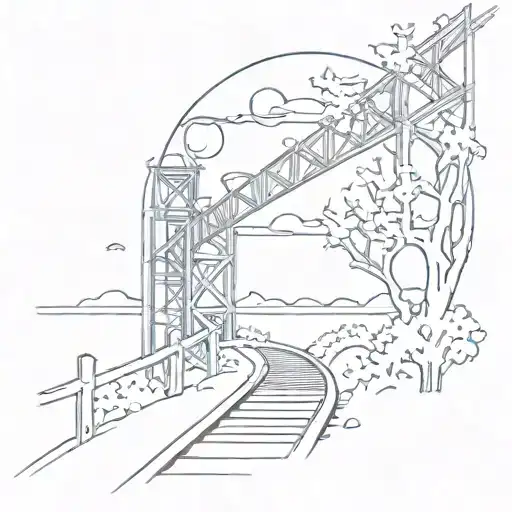 Night Sky Train Tracks Bridge Moon Winter Trees With A Maze Surrounding