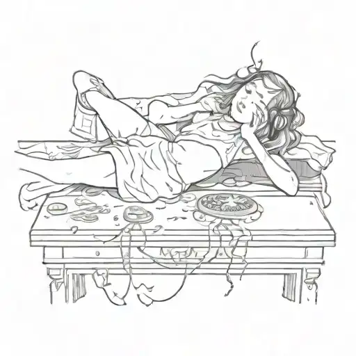 Sacrifice Table Girl Laying Down On It With Music Notes