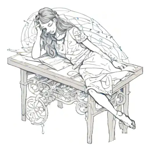 Sacrifice Table Girl Laying Down On It With Music Notes