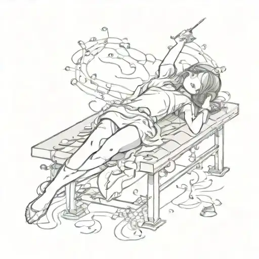 Sacrifice Table Girl Laying Down On It With Music Notes