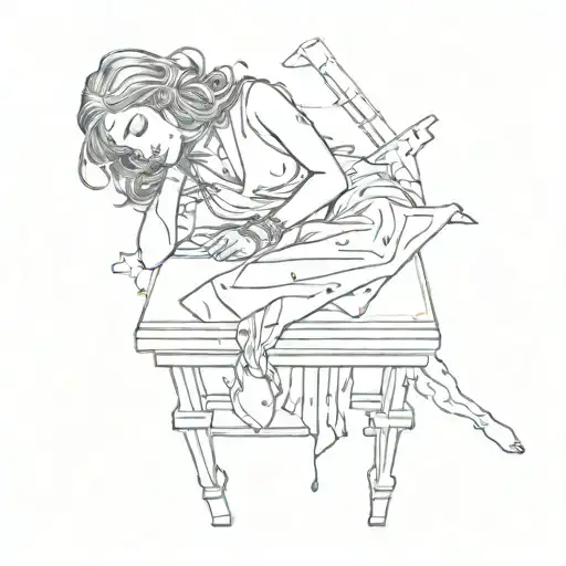 Sacrifice Table Girl Laying Down On It With Music Notes