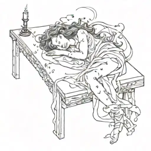 Sacrifice Table Girl Laying Down On It With Music Notes